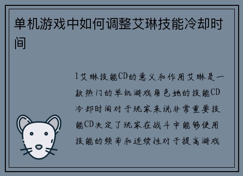 单机游戏中如何调整艾琳技能冷却时间